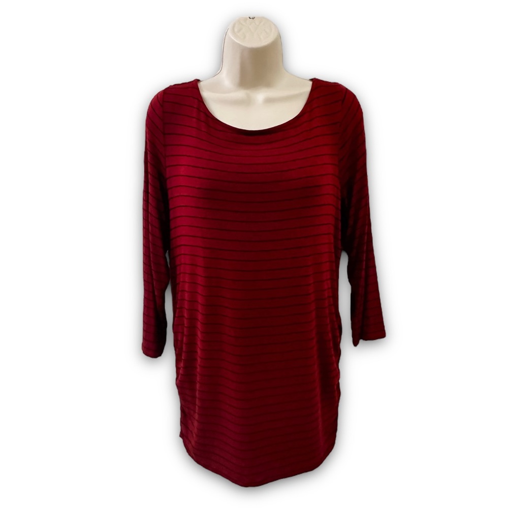 Motherhood Maternity Size M Burgundy Deep Red Ruched Soft Jersey Knit Tunic